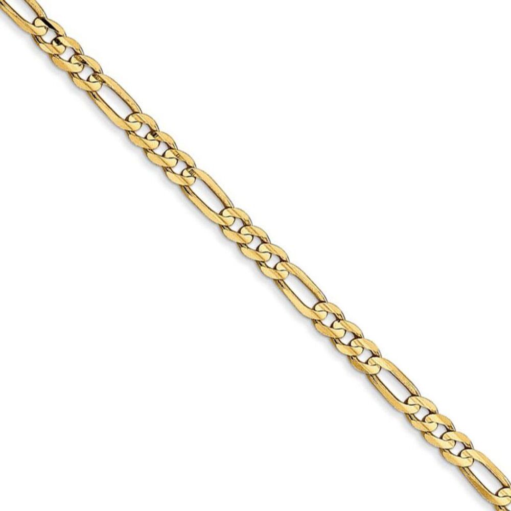 3mm 10k Yellow Gold Solid Diamond Cut Figaro Chain Necklace, 24 Inch
